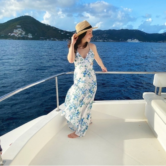 Anthropologie Yumi Kim White and Blue floral cut out maxi dress size large - Picture 4 of 15